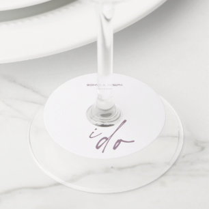 Étiquette Pour Verre De Vin Jour de mariage Élégant Script I Do