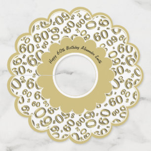 Étiquette Pour Verre De Vin Joyeux 60e anniversaire Gold et blanc thème numéro