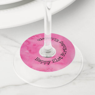 Étiquette Pour Verre De Vin Joyeux Anniversaire rose chic fille aquarelle Mono