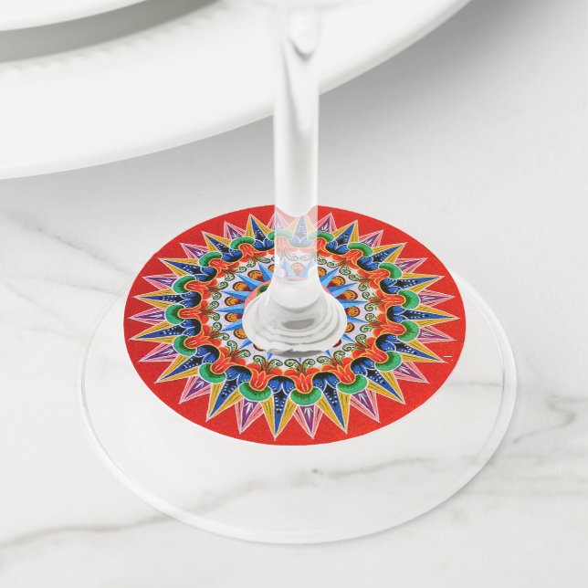 Étiquette Pour Verre De Vin L'art costaricain Oxcartwheel (De près)