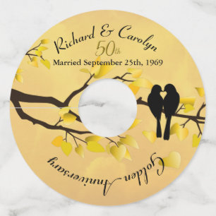 Étiquette Pour Verre De Vin Lovebirds 50e anniversaire d'or