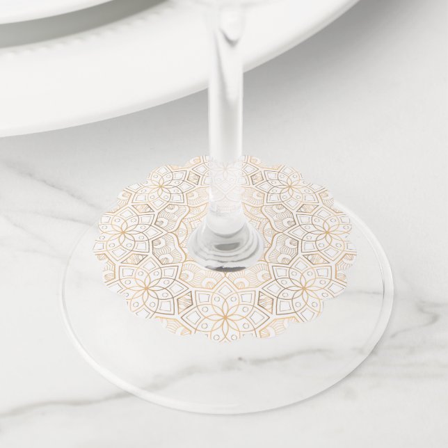 Étiquette Pour Verre De Vin Mandala 4 de luxe (De près)