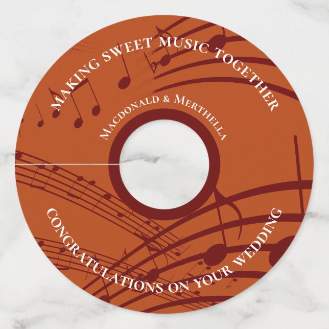 Étiquette Pour Verre De Vin Mariage de notes musicales SWEET personnalisées (Devant)