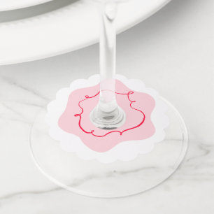 Étiquette Pour Verre De Vin Mariage rétro rose et rouge avec des vagues dessin