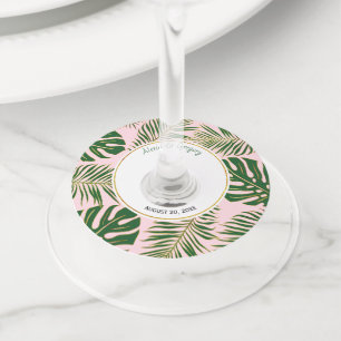 Étiquette Pour Verre De Vin Mariage rose feuille vert et or