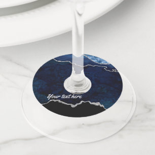 Étiquette Pour Verre De Vin Marine et Argent Agate pierre précieuse