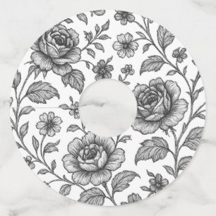 Étiquette Pour Verre De Vin Modèle Floral Rose vintage
