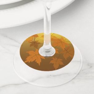 Étiquette Pour Verre De Vin Motif d'automne avec feuilles d'érable en chute et