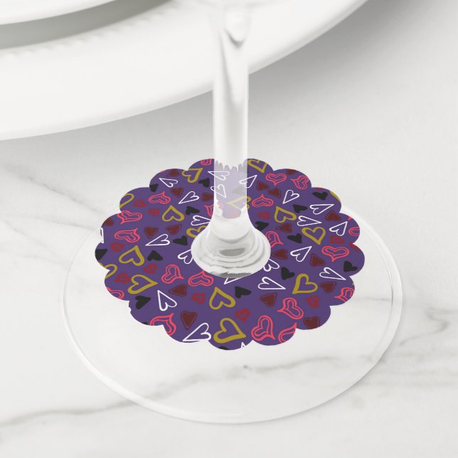 Étiquette Pour Verre De Vin Motif de coeur 32 (De près)