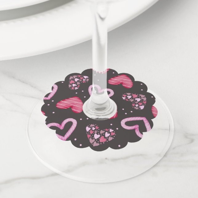 Étiquette Pour Verre De Vin Motif de coeur 34 (De près)