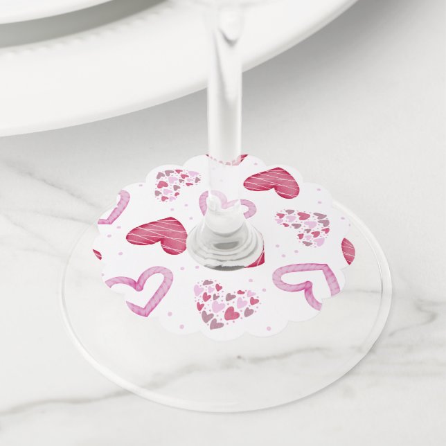 Étiquette Pour Verre De Vin Motif de coeur 36 (De près)