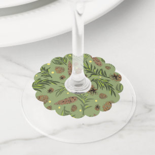 Étiquette Pour Verre De Vin Motif de Noël, Pine Snow 11
