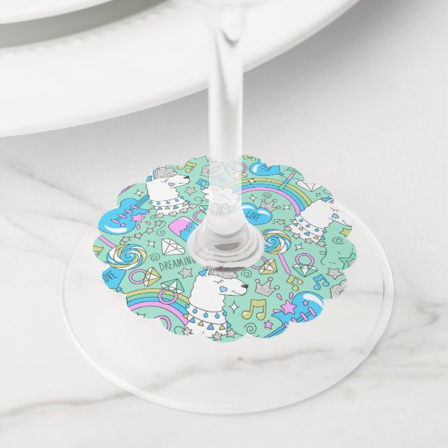 Étiquette Pour Verre De Vin motif lama 2 (De près)
