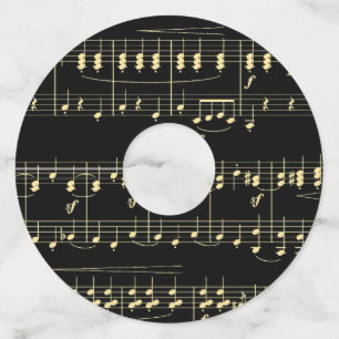 Étiquette Pour Verre De Vin Musique d'or en noir