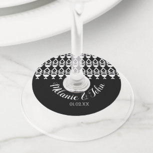 Étiquette Pour Verre De Vin Nom de couple Abstrait monochrome milieu du siècle
