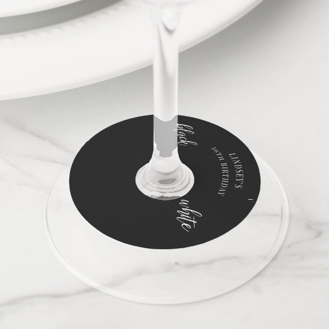 Étiquette Pour Verre De Vin Parti noir et blanc (De près)