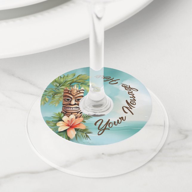 Étiquette Pour Verre De Vin Parti Tropical Tiki (De près)