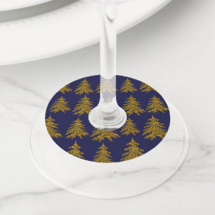 Étiquette Pour Verre De Vin Parties scintillant d'or arbre de Noël sur arrière
