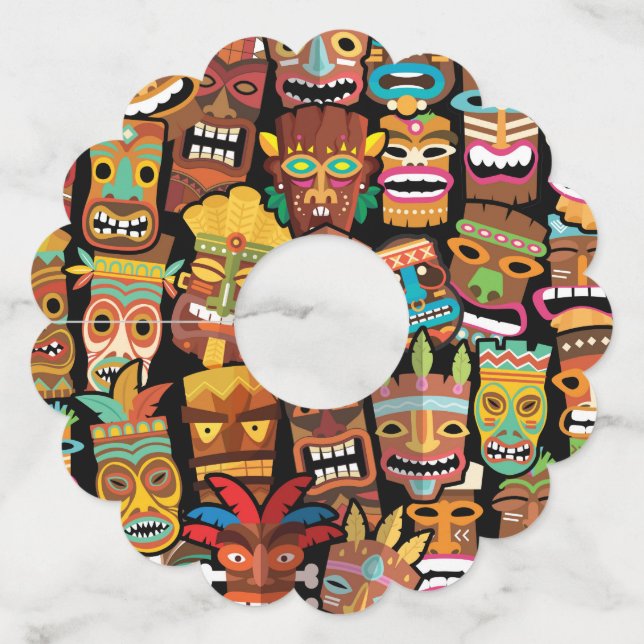 Étiquette Pour Verre De Vin Pattern de Tiki (Devant)