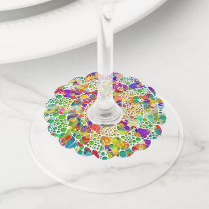 Étiquette Pour Verre De Vin Peinture Main Spirales Points Colorée 2