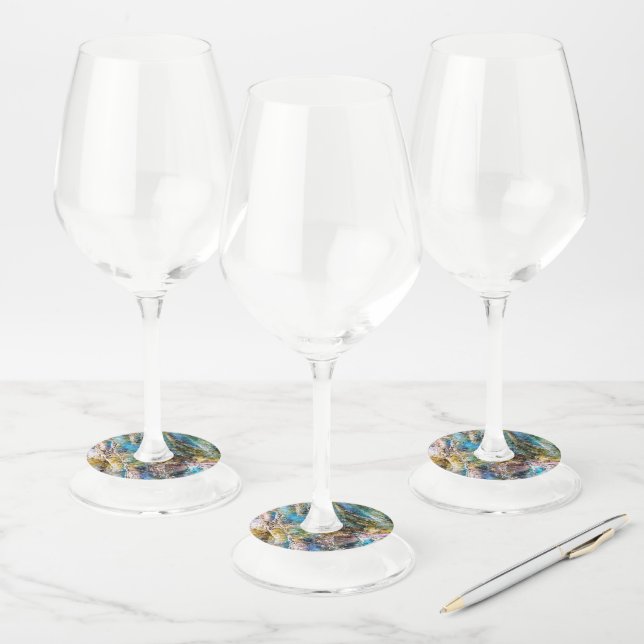 Étiquette Pour Verre De Vin Pierre blanche bleue (Lot)