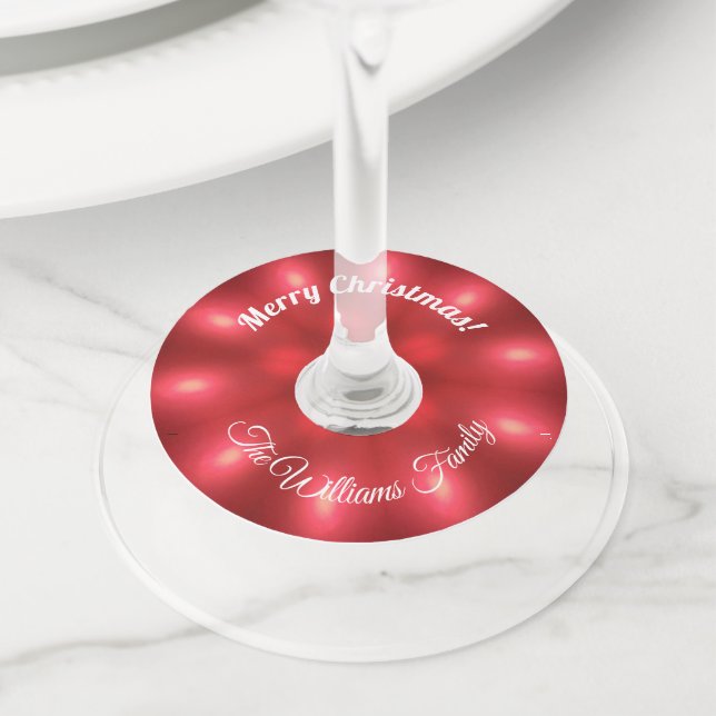Étiquette Pour Verre De Vin Red Christmas Lights Ajouter nom et texte (De près)