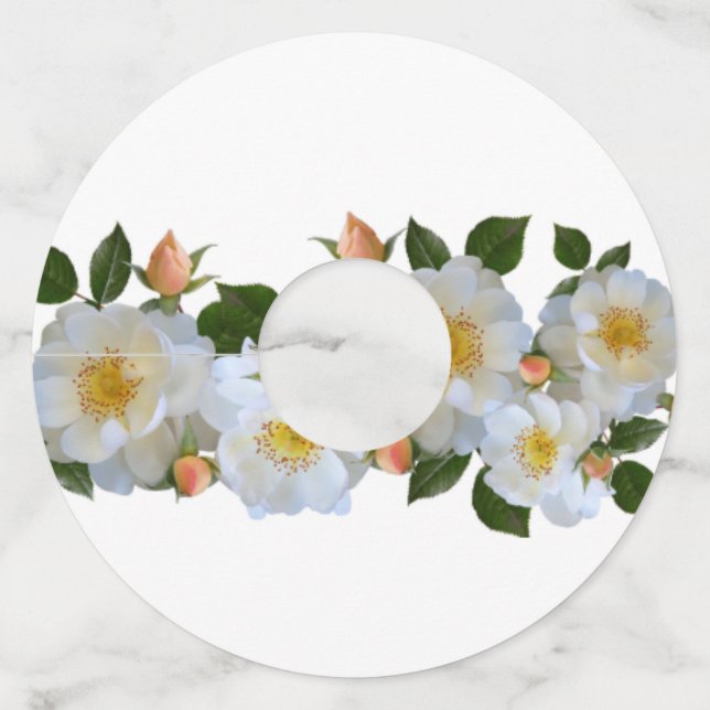Étiquette Pour Verre De Vin Roses blanches personnalisées (Devant)