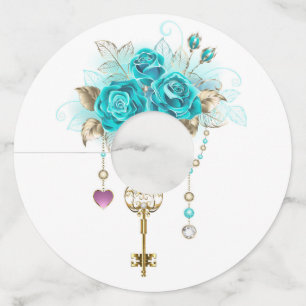Étiquette Pour Verre De Vin Roses turquoise avec touches