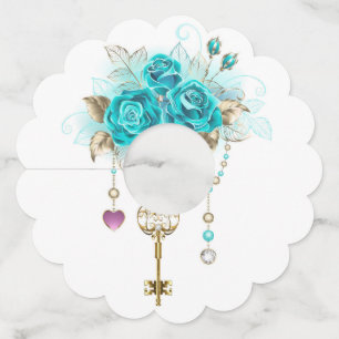 Étiquette Pour Verre De Vin Roses turquoise avec touches