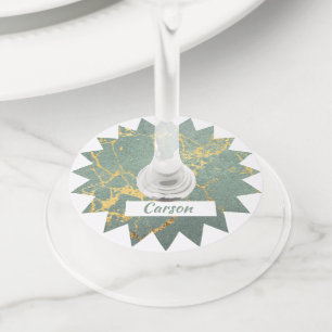 Étiquette Pour Verre De Vin Sceau d'apparence en marbre turquoise et or avec n