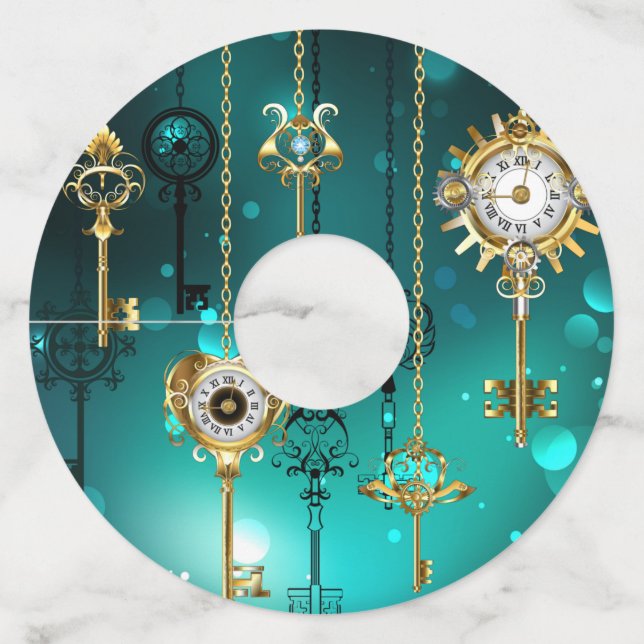 Étiquette Pour Verre De Vin Skeleton Keys on Green Background (Devant)