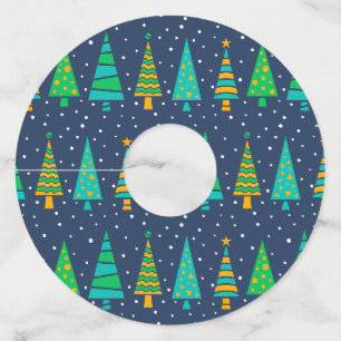 Étiquette Pour Verre De Vin Snowy Fir Trees Papier Vin Verre Tags