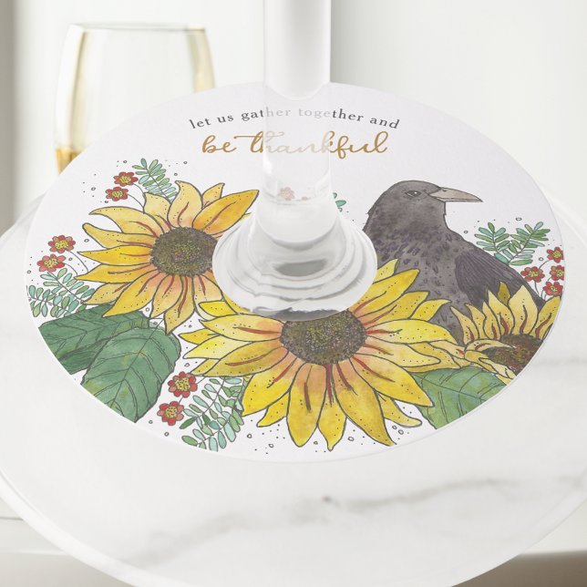 Étiquette Pour Verre De Vin Sunflowers Friendsgiving Thankesgiving (Créateur téléchargé)