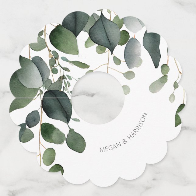 Étiquette Pour Verre De Vin Verdure et Mariage d'Eucalyptus (Devant)