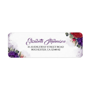 Étiquette Pourpre de prune et chic moderne floral rouge de