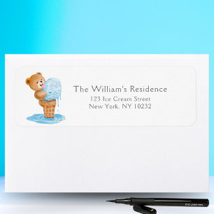 Étiquette Premier anniversaire Boy Teddy Bear Crème de glace
