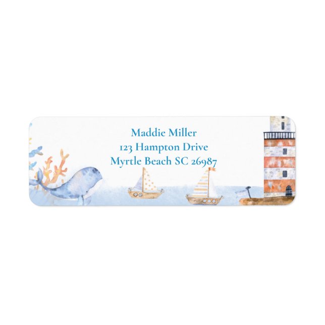 Étiquette Premier anniversaire Boys Nautical Blue Lighthouse (Devant)