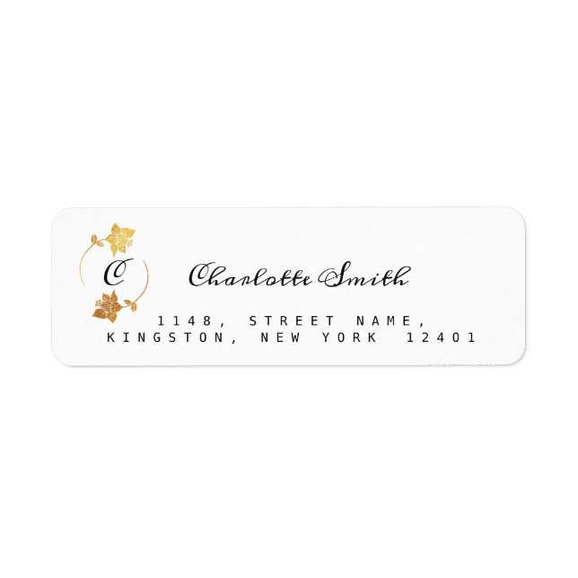 Étiquette Première couronne d'or Floral Fleurs blanches noir (Devant)