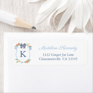 Étiquette Preppy Blue White Holidays Monogramme Adresse de r