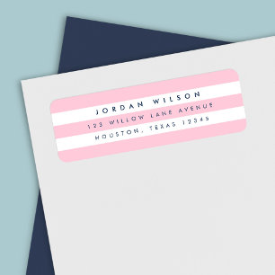 Étiquette Preppy Pastel Pink & White Stripes Adresse de reto