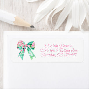 Étiquette Preppy Pink et Aqua Floral Bow Adresse de retour
