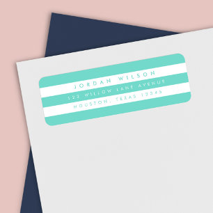 Étiquette Preppy Turquoise and White Stripes Adresse de reto