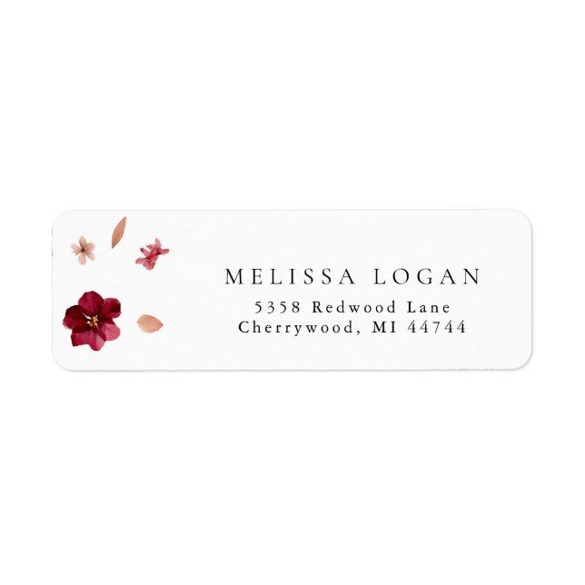 Étiquette Pressé rose rouge et crème, design Mariage floral (Devant)
