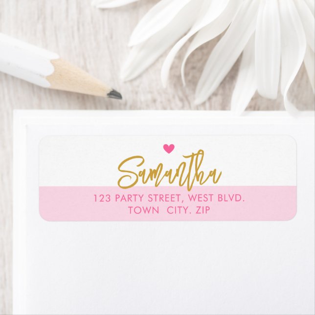 Étiquette PRETT style moderne coeur rose or (En situation)