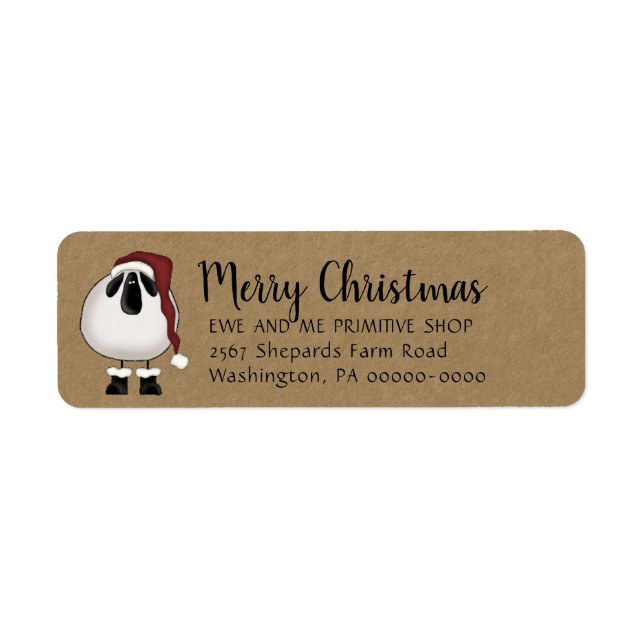 Étiquette Primitive Père Noël Sheep Christmas Retours Adress (Devant)