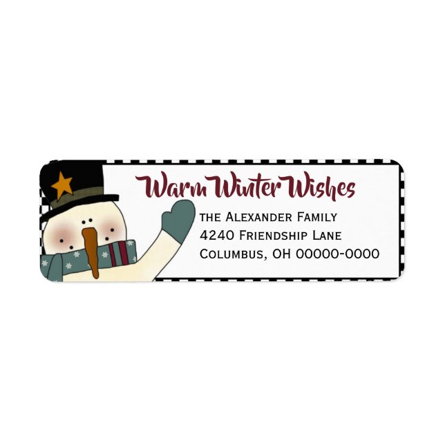 Étiquette Primitive Snowman Adresse de retour Label-Holiday (Devant)