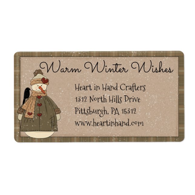 Étiquette Primitive Snowman Adresse/Étiquette d'expédition (Devant)