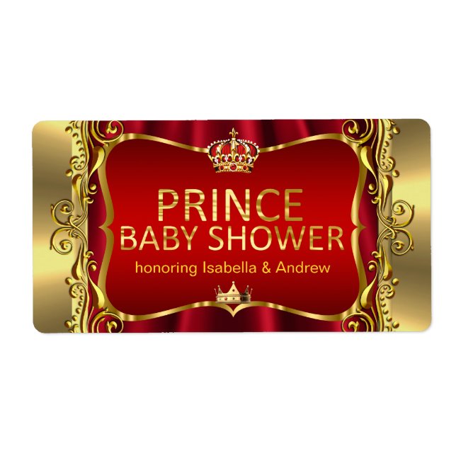 Étiquette Prince Royal Baby shower rouge Gold Boy (Devant)