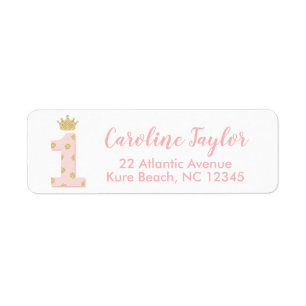 Étiquette Princess First Birthday Pink Gold Parties scintill