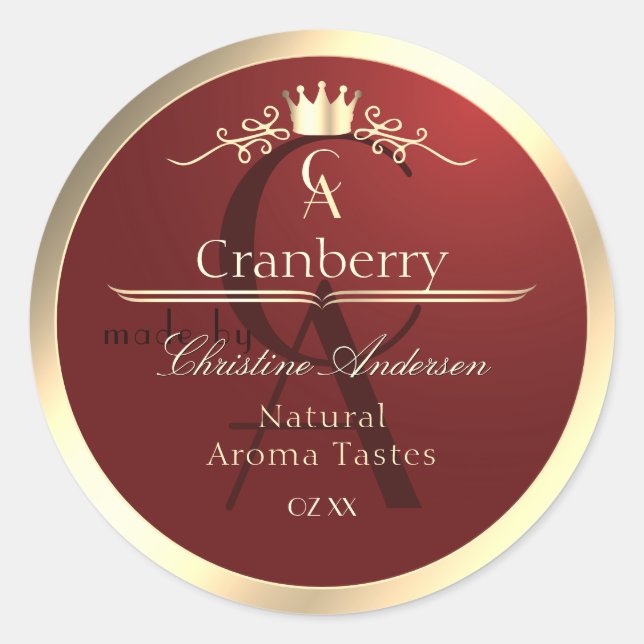 Étiquette produit rouge vin avec Monogramme cadre  (Devant)